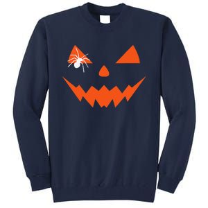 Creepy Spider On Jack O Lantern Pumpkin Face Halloween Tall Sweatshirt