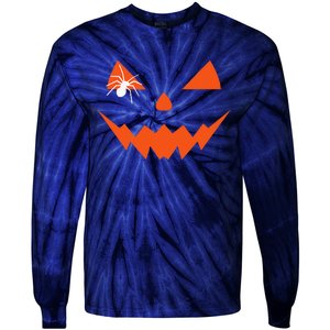 Creepy Spider On Jack O Lantern Pumpkin Face Halloween Tie-Dye Long Sleeve Shirt