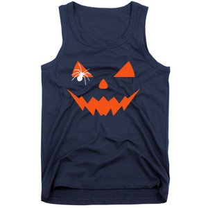 Creepy Spider On Jack O Lantern Pumpkin Face Halloween Tank Top