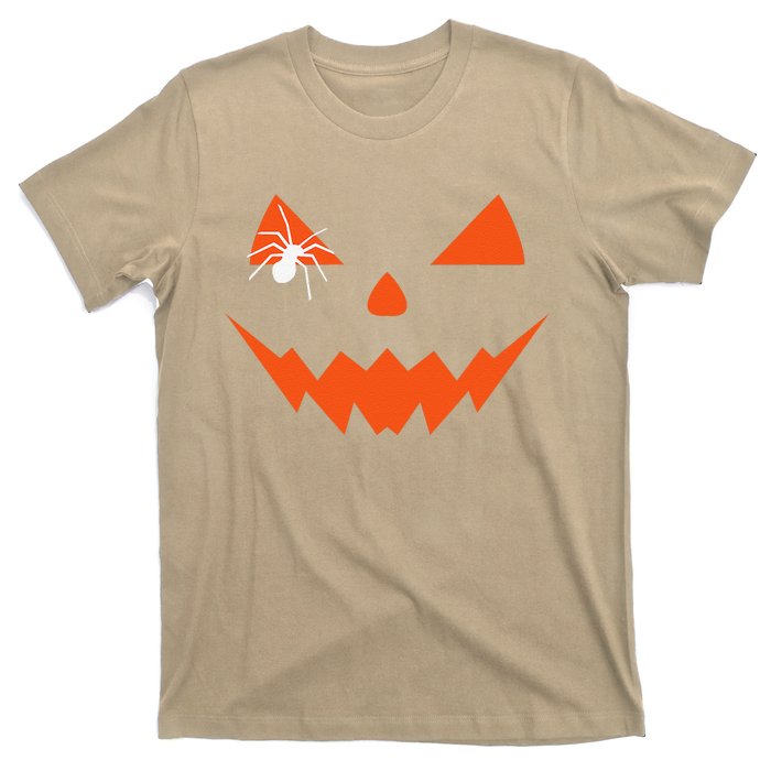 Creepy Spider On Jack O Lantern Pumpkin Face Halloween T-Shirt