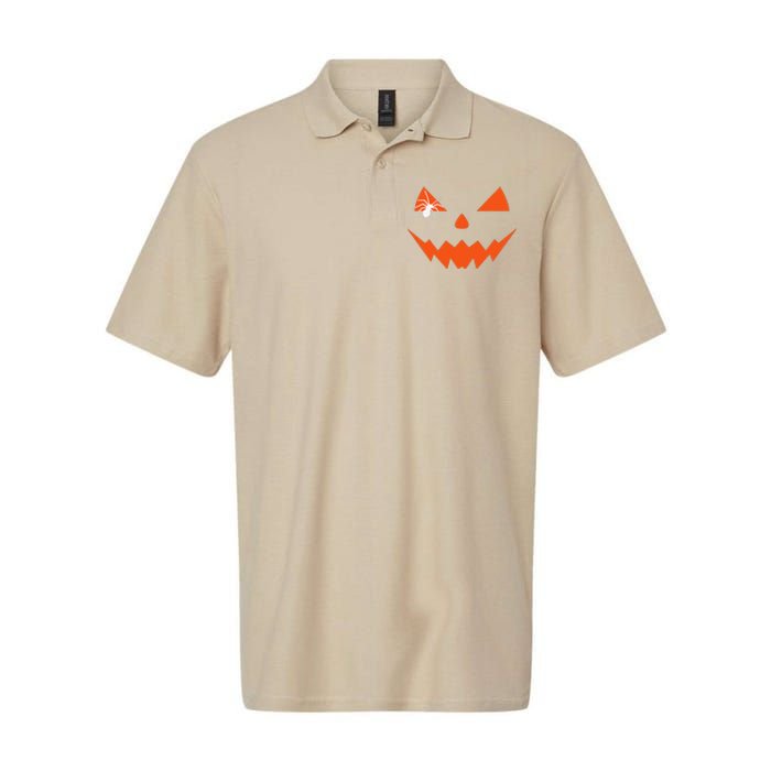 Creepy Spider On Jack O Lantern Pumpkin Face Halloween Softstyle Adult Sport Polo