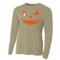 Creepy Spider On Jack O Lantern Pumpkin Face Halloween Cooling Performance Long Sleeve Crew