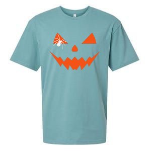 Creepy Spider On Jack O Lantern Pumpkin Face Halloween Sueded Cloud Jersey T-Shirt