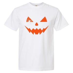 Creepy Spider On Jack O Lantern Pumpkin Face Halloween Garment-Dyed Heavyweight T-Shirt