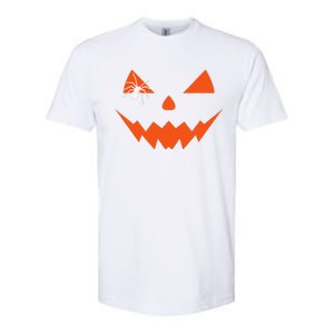 Creepy Spider On Jack O Lantern Pumpkin Face Halloween Softstyle CVC T-Shirt