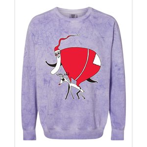 Crazy Santa On A Deer Gift Colorblast Crewneck Sweatshirt