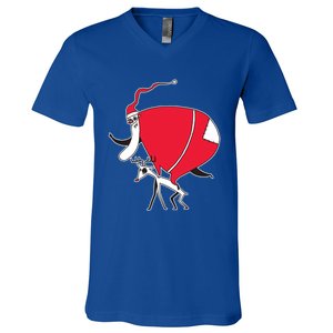 Crazy Santa On A Deer Gift V-Neck T-Shirt