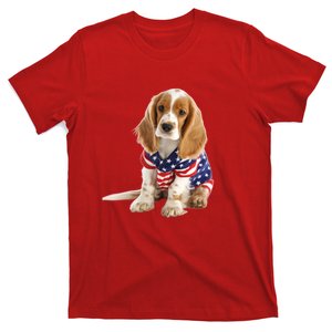 Cocker Spaniel Puppy USA Flag American Dogs 4th Of July T-Shirt