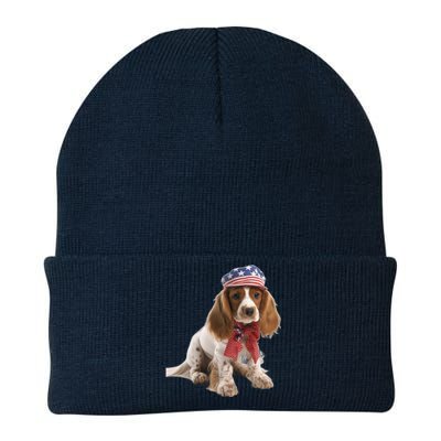 Cocker Spaniel Puppy USA Flag American Dogs 4th Of July Knit Cap Winter Beanie