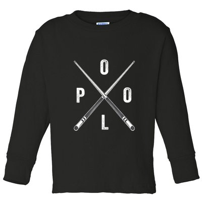 Cue Stick Pool Billiards Vintage Pool Player Team Gift Toddler Long Sleeve Shirt