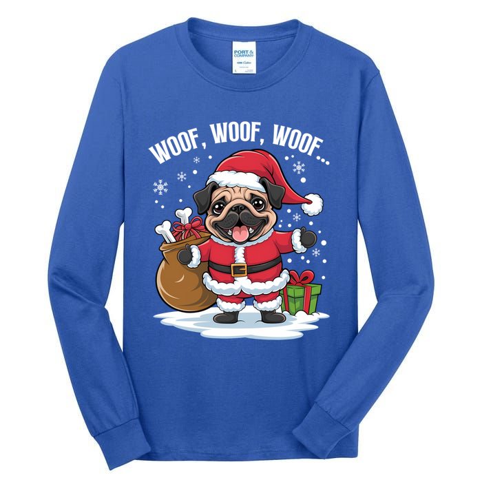 Cute Santa Pug Christmas Dog Mom Dog Dad Holiday Funny Gift Tall Long Sleeve T-Shirt