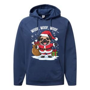 Cute Santa Pug Christmas Dog Mom Dog Dad Holiday Funny Gift Performance Fleece Hoodie