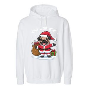 Cute Santa Pug Christmas Dog Mom Dog Dad Holiday Funny Gift Garment-Dyed Fleece Hoodie