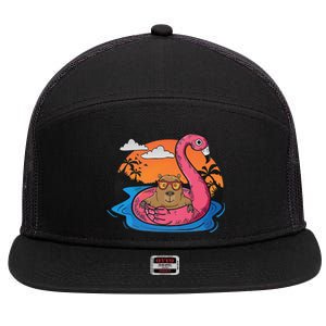 Capybara Swimming Pool Lover Flamingo Capybara 7 Panel Mesh Trucker Snapback Hat