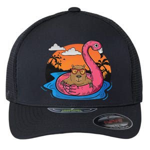 Capybara Swimming Pool Lover Flamingo Capybara Flexfit Unipanel Trucker Cap