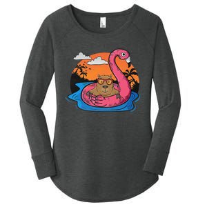 Capybara Swimming Pool Lover Flamingo Capybara Women's Perfect Tri Tunic Long Sleeve Shirt