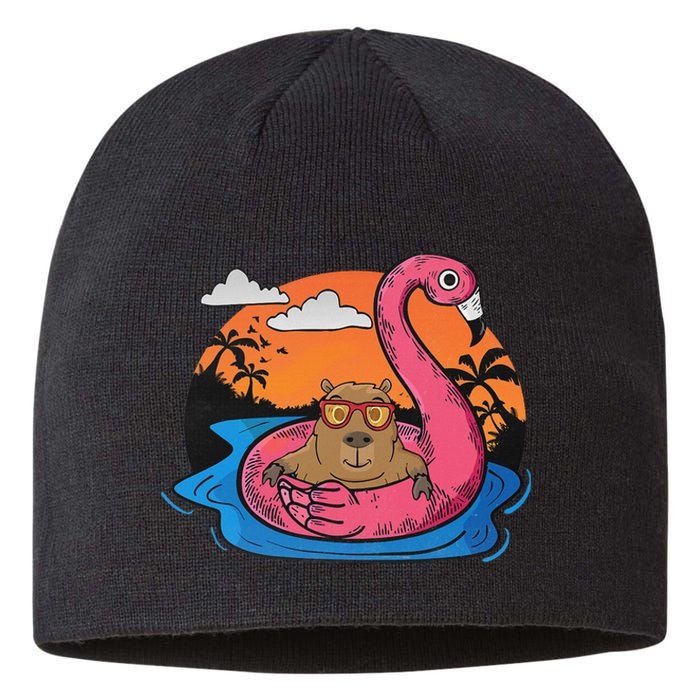 Capybara Swimming Pool Lover Flamingo Capybara Sustainable Beanie