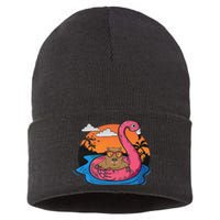 Capybara Swimming Pool Lover Flamingo Capybara Sustainable Knit Beanie