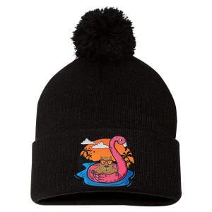 Capybara Swimming Pool Lover Flamingo Capybara Pom Pom 12in Knit Beanie