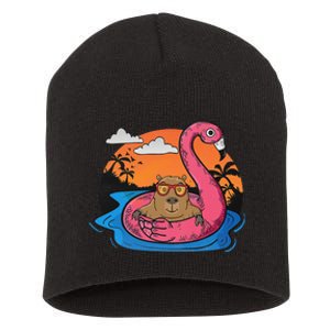 Capybara Swimming Pool Lover Flamingo Capybara Short Acrylic Beanie