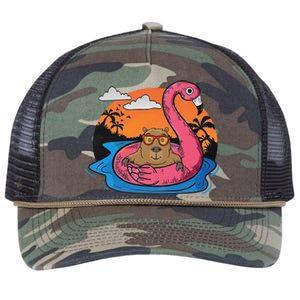 Capybara Swimming Pool Lover Flamingo Capybara Retro Rope Trucker Hat Cap