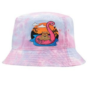 Capybara Swimming Pool Lover Flamingo Capybara Tie-Dyed Bucket Hat