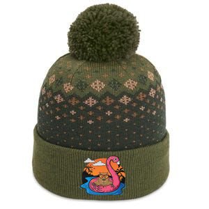 Capybara Swimming Pool Lover Flamingo Capybara The Baniff Cuffed Pom Beanie