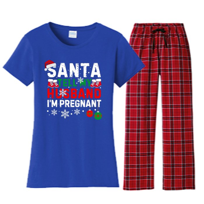 Christmas Santa Pregnancy Announcet Xmas Pregnant Gift Women's Flannel Pajama Set