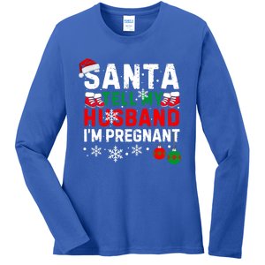 Christmas Santa Pregnancy Announcet Xmas Pregnant Gift Ladies Long Sleeve Shirt