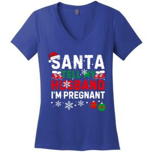 Christmas Santa Pregnancy Announcet Xmas Pregnant Gift Women's V-Neck T-Shirt