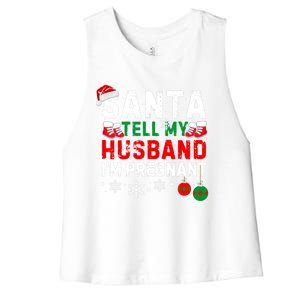 Christmas Santa Pregnancy Announcet Xmas Pregnant Gift Women's Racerback Cropped Tank