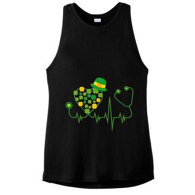 Cute St Patricks Day Lucky Shamrock Clover Stethoscope Ladies PosiCharge Tri-Blend Wicking Tank