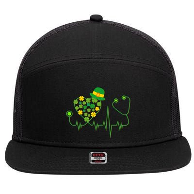 Cute St Patricks Day Lucky Shamrock Clover Stethoscope 7 Panel Mesh Trucker Snapback Hat