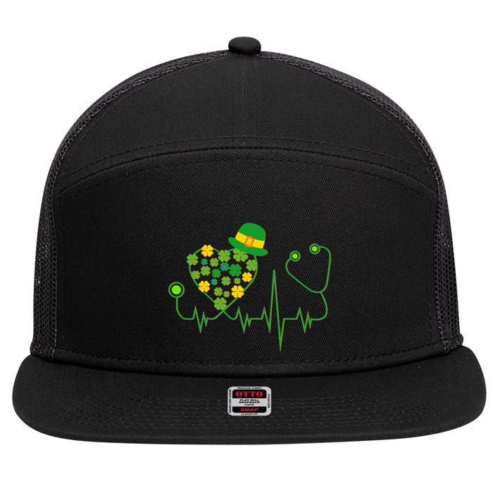 Cute St Patricks Day Lucky Shamrock Clover Stethoscope 7 Panel Mesh Trucker Snapback Hat