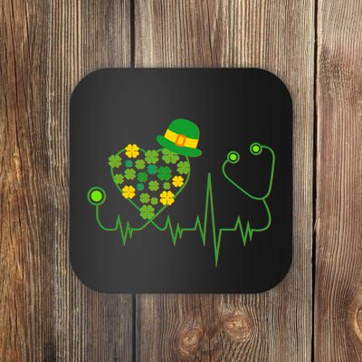 Cute St Patricks Day Lucky Shamrock Clover Stethoscope Coaster