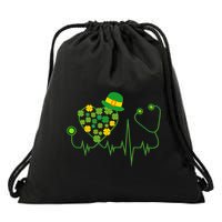 Cute St Patricks Day Lucky Shamrock Clover Stethoscope Drawstring Bag