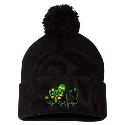Cute St Patricks Day Lucky Shamrock Clover Stethoscope Pom Pom 12in Knit Beanie