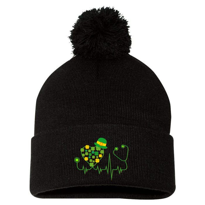 Cute St Patricks Day Lucky Shamrock Clover Stethoscope Pom Pom 12in Knit Beanie