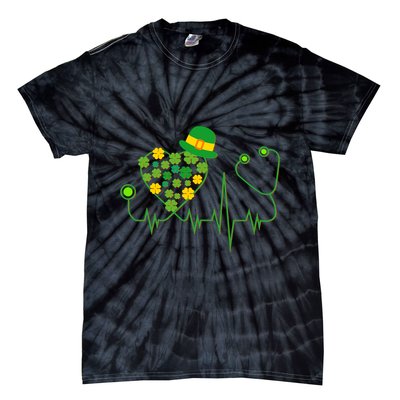 Cute St Patricks Day Lucky Shamrock Clover Stethoscope Tie-Dye T-Shirt