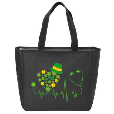 Cute St Patricks Day Lucky Shamrock Clover Stethoscope Zip Tote Bag
