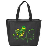 Cute St Patricks Day Lucky Shamrock Clover Stethoscope Zip Tote Bag