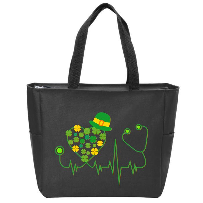 Cute St Patricks Day Lucky Shamrock Clover Stethoscope Zip Tote Bag