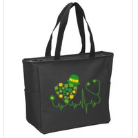 Cute St Patricks Day Lucky Shamrock Clover Stethoscope Zip Tote Bag
