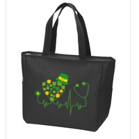 Cute St Patricks Day Lucky Shamrock Clover Stethoscope Zip Tote Bag