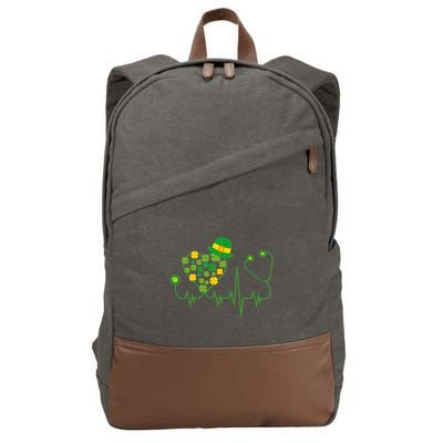 Cute St Patricks Day Lucky Shamrock Clover Stethoscope Cotton Canvas Backpack