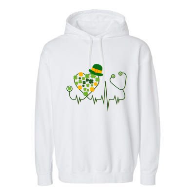 Cute St Patricks Day Lucky Shamrock Clover Stethoscope Garment-Dyed Fleece Hoodie