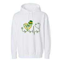 Cute St Patricks Day Lucky Shamrock Clover Stethoscope Garment-Dyed Fleece Hoodie