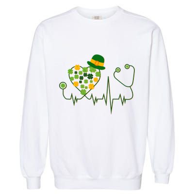 Cute St Patricks Day Lucky Shamrock Clover Stethoscope Garment-Dyed Sweatshirt