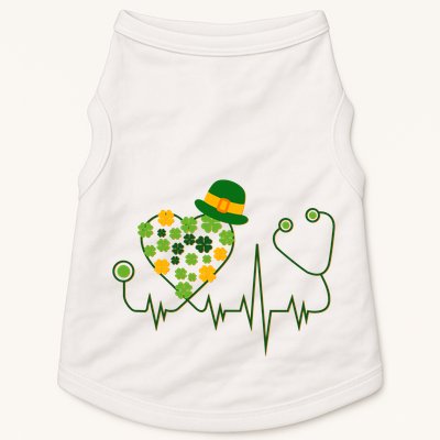 Cute St Patricks Day Lucky Shamrock Clover Stethoscope Doggie Tank