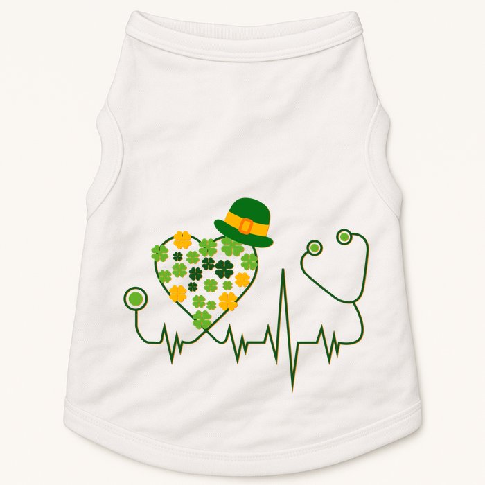 Cute St Patricks Day Lucky Shamrock Clover Stethoscope Doggie Tank
